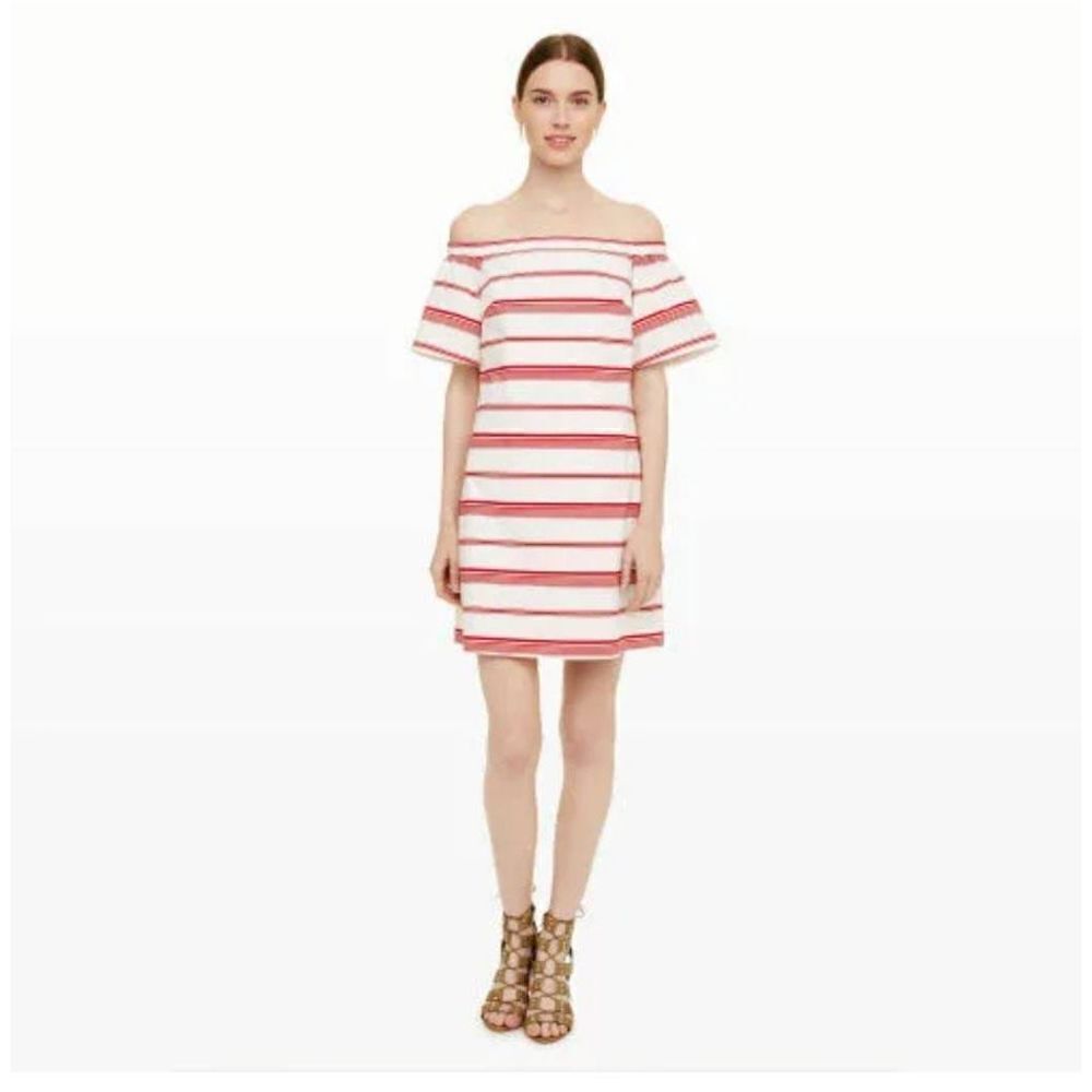 Club Monaco Nearta Off The Shoulder White and Red Striped Dress Size 4